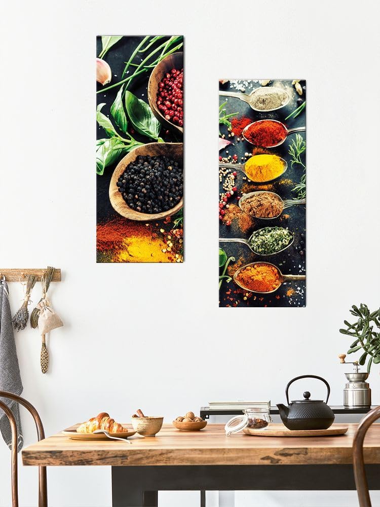 artissimo, Glasbild, 30x80cm, AG1867A, Gewürze II, Küchenbild hochkant, rot, Bild aus Glas, moderne