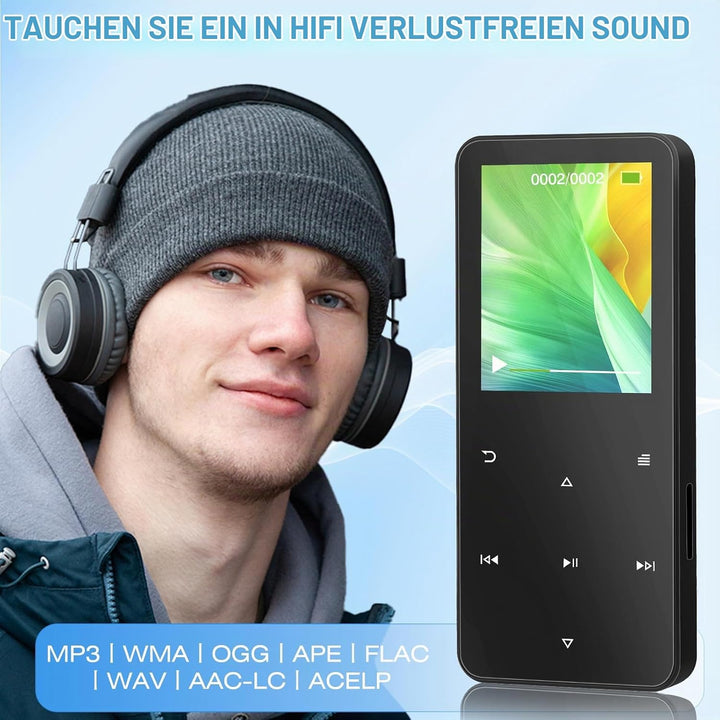 MP3 Player 32GB, MP3-MP4-Player mit Bluetooth 5.2, Musik-Player mit Lautsprecher, FM-Radio, Video, S