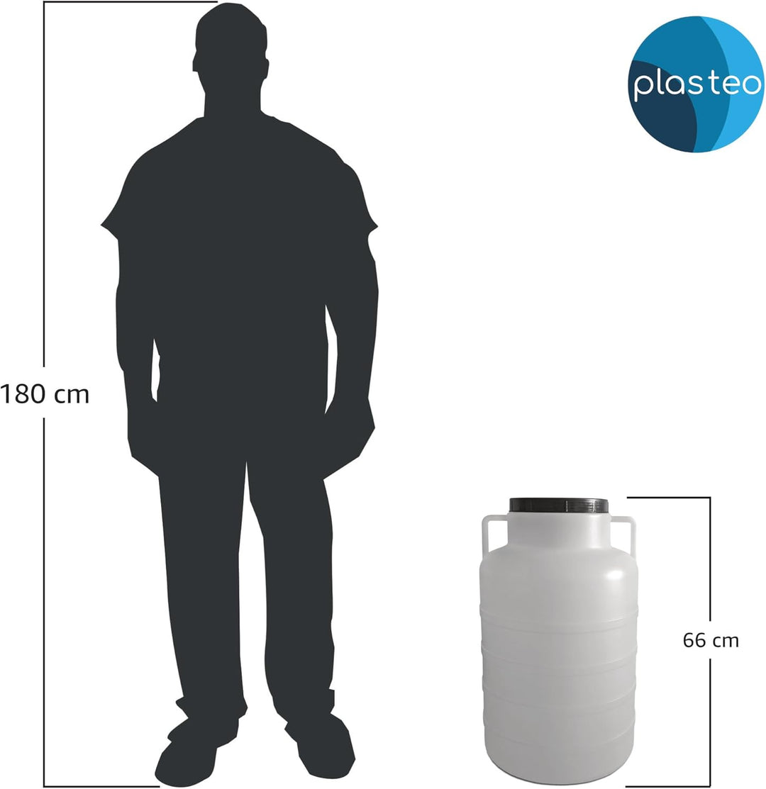 Plasteo® 60 Liter Weithalsfass Natur Rund mit Deckel und Henkeln, Lebensmittelecht und BPA-Frei, Fut