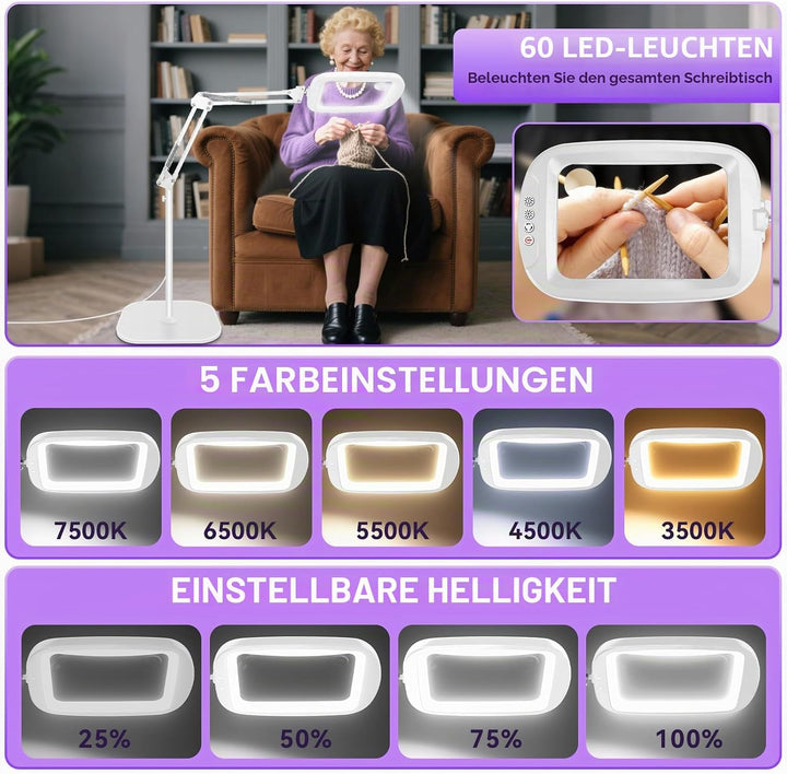 NZQXJXZ 10X 30X Rechteck Lupe mit Licht und Ständer, 2-in-1 Lupenlampe mit 60 Einstellbaren Helligke