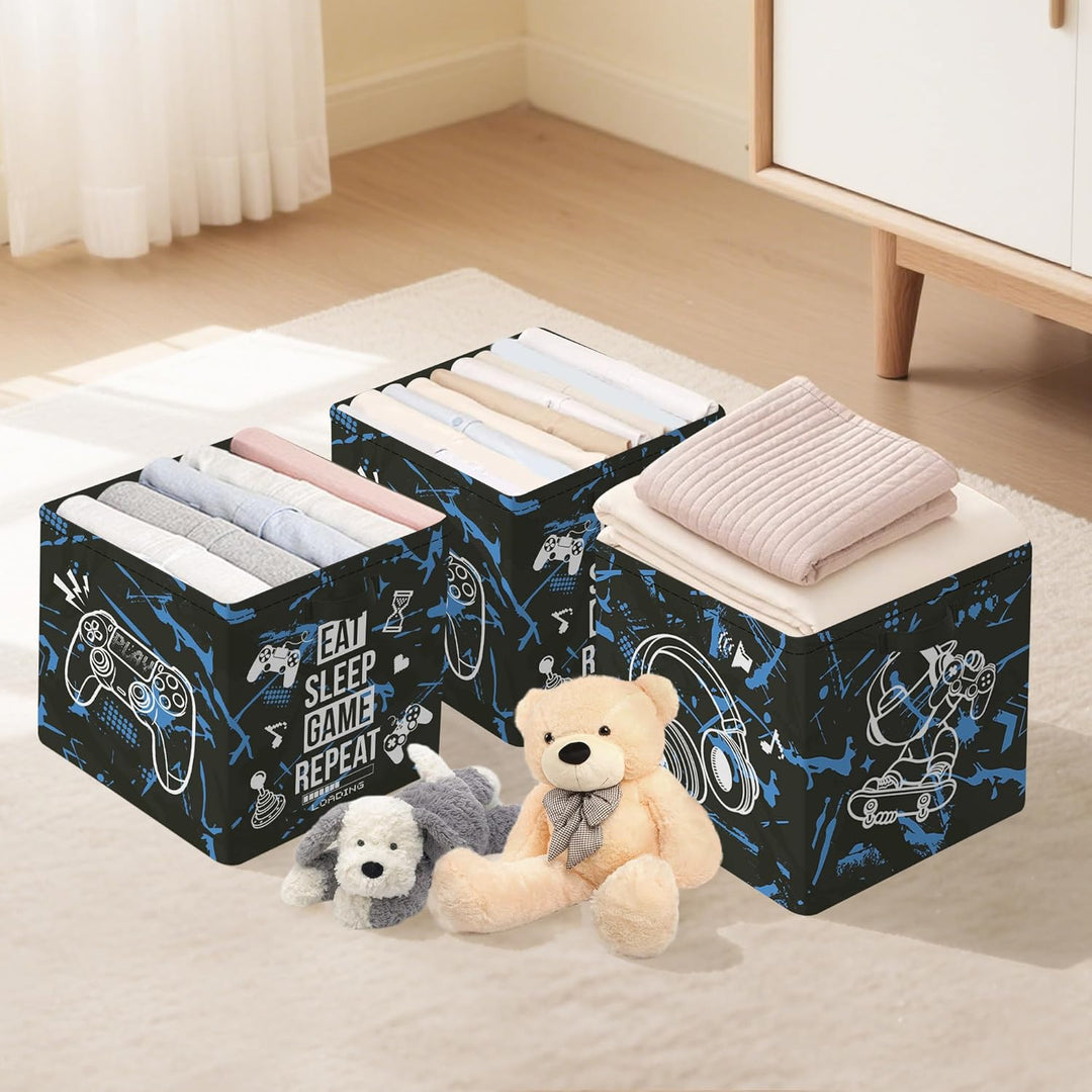 Clastyle 3 Stück Controller Aufbewahrungsbox Kinderzimmer Kallax Boxes Schwarz 30x30x30 cm, Schwarz