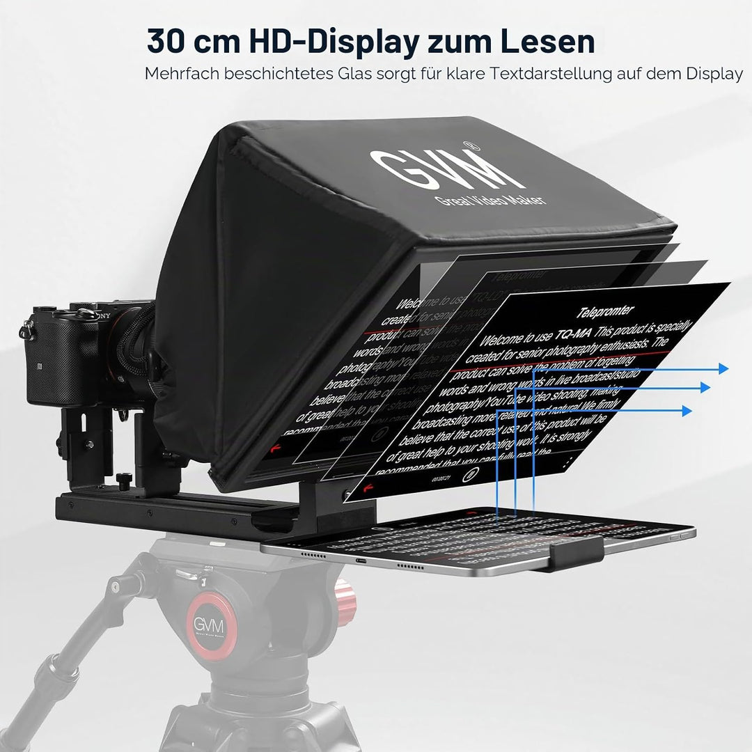 GVM 12" Teleprompter mit Fernbedienung und App, zusammenklappbarer Teleprompter für Pad Tablet, Tele