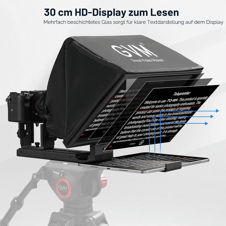 GVM 12" Teleprompter mit Fernbedienung und App, zusammenklappbarer Teleprompter für Pad Tablet, Tele