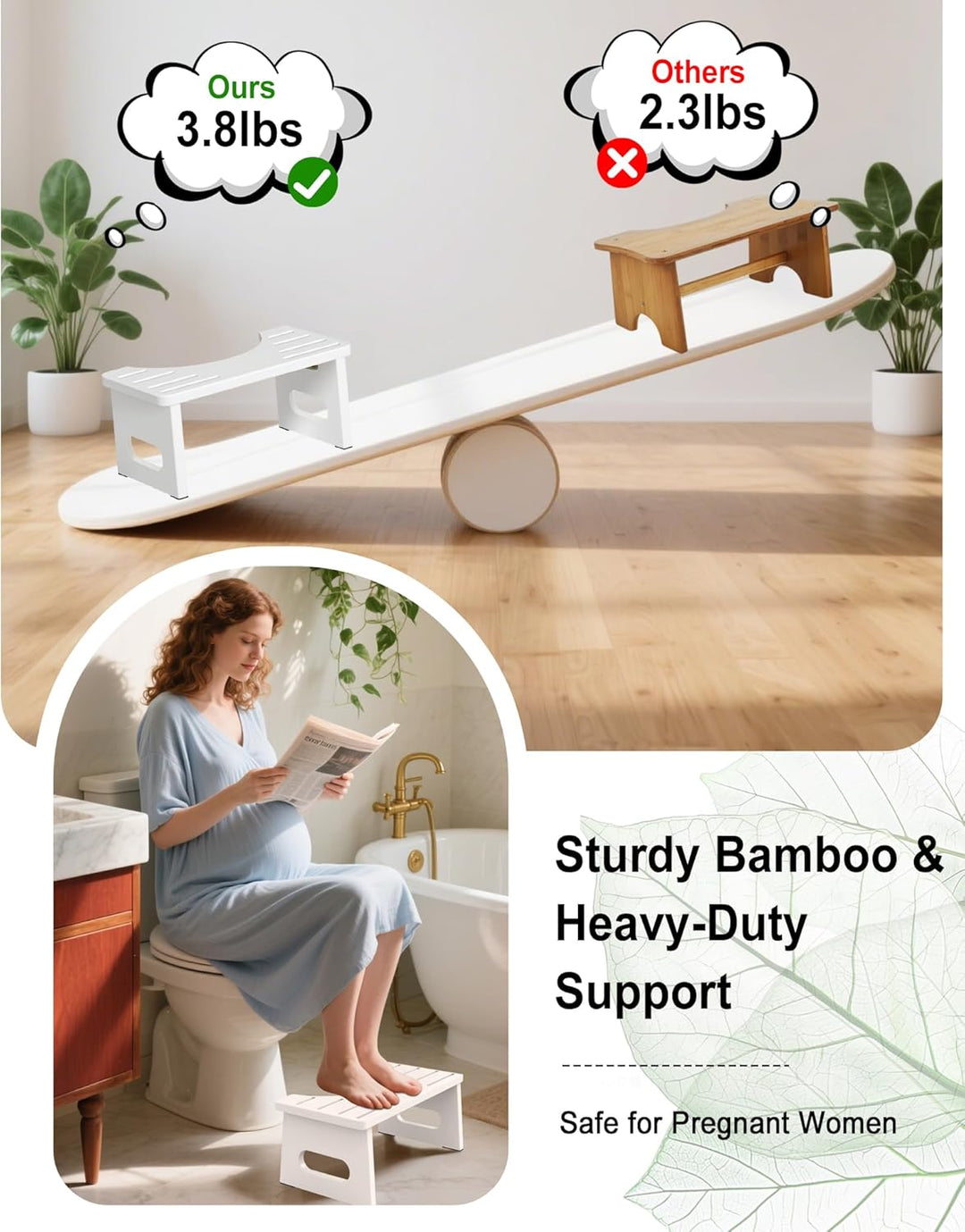 Toilettenhocker Holz, Klappbarer WC Hocker für Erwachsene, Toilettenhocker Erwachsene,Tritthocker Kl