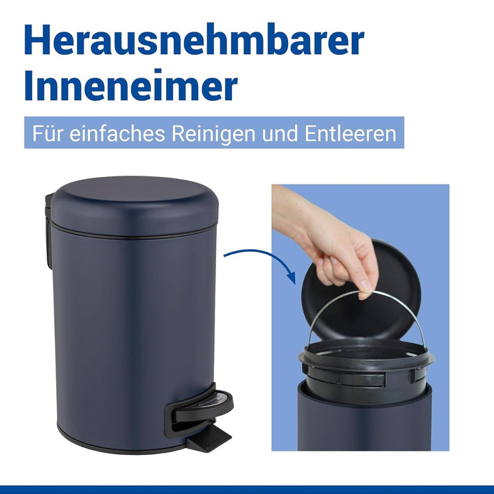 WENKO Treteimer Leman, 3 Liter, mit herausnehmbarem Einsatz, aus lackiertem Stahl, 17 x 25 x 22,5 cm