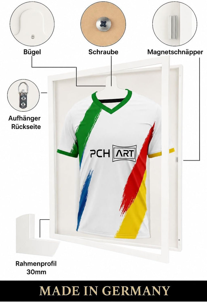 3D Trikotrahmen mit Kunstglas | Grösse: 70x90cm | Material: MDF | Farbe: weiss-weiss | Tiefer Rahmen
