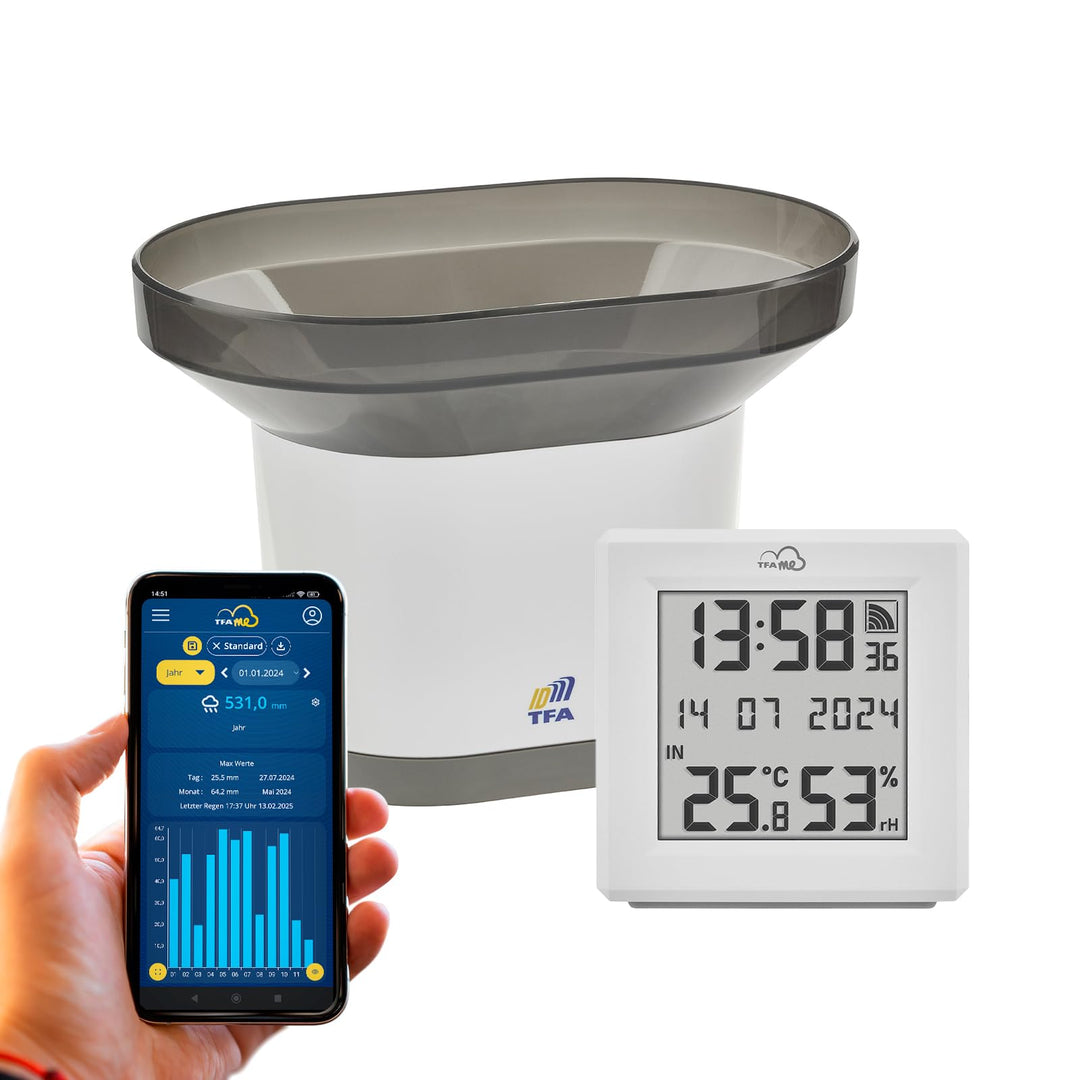 TFA Dostmann TFA.me Starter Set Regenmesser und Gateway, 35.8111, zur Überwachung der Regenmenge onl