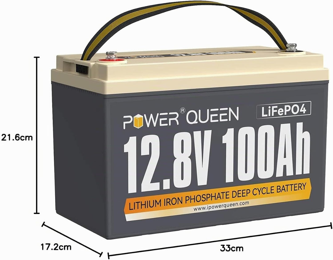 Power Queen 12V 100Ah LiFePO4 Lithium Batterie, 1280Wh Akku mit 100A BMS, 4000+ Ladezyklen, perfekt
