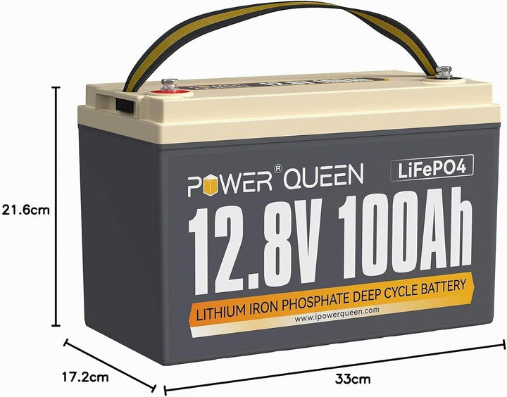 Power Queen 12V 100Ah LiFePO4 Lithium Batterie, 1280Wh Akku mit 100A BMS, 4000+ Ladezyklen, perfekt
