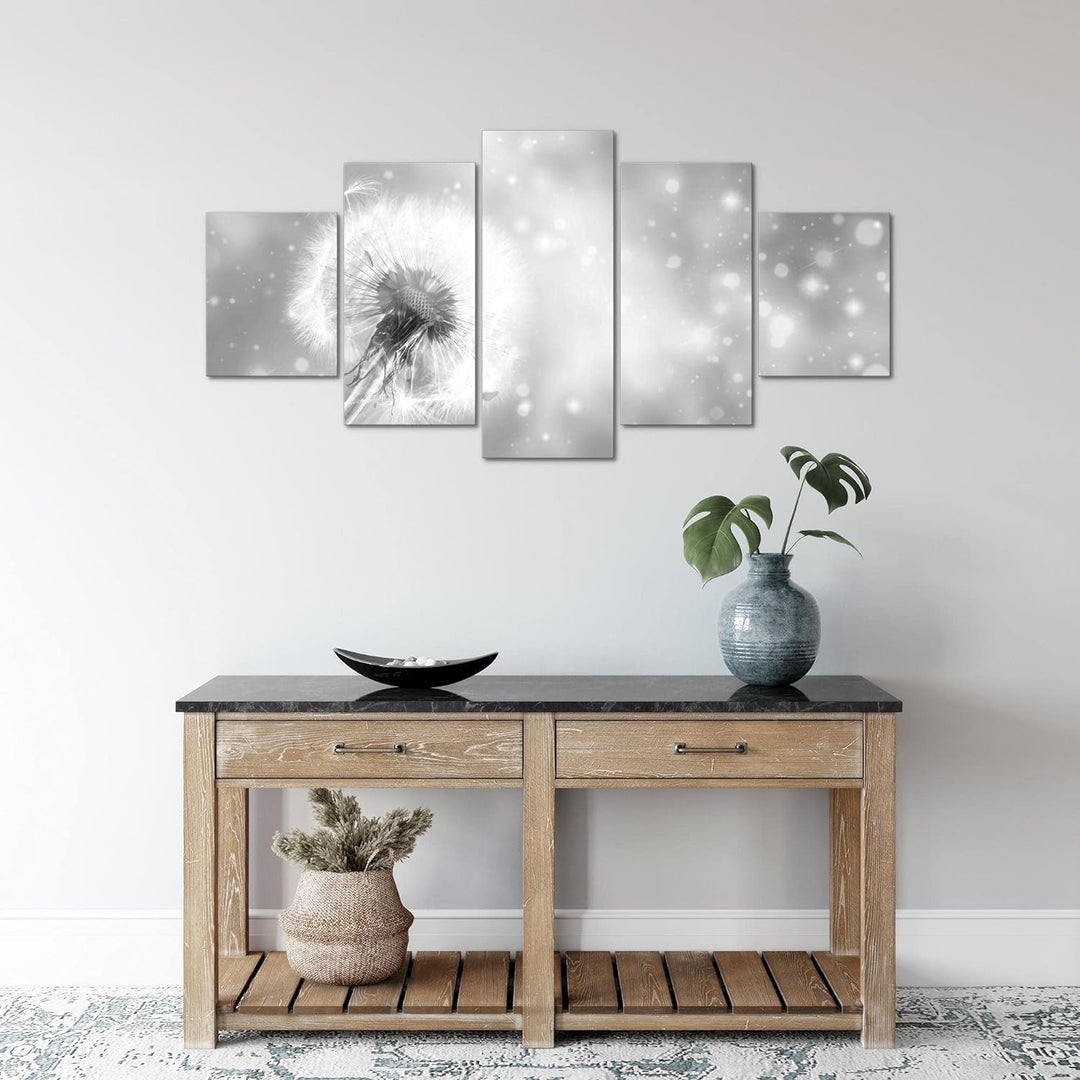 Runa Art Wandbilder Blumen Pusteblume 5 Teilig Bild auf Vlies Leinwand Deko Wohnzimmer Abstrakt Schw