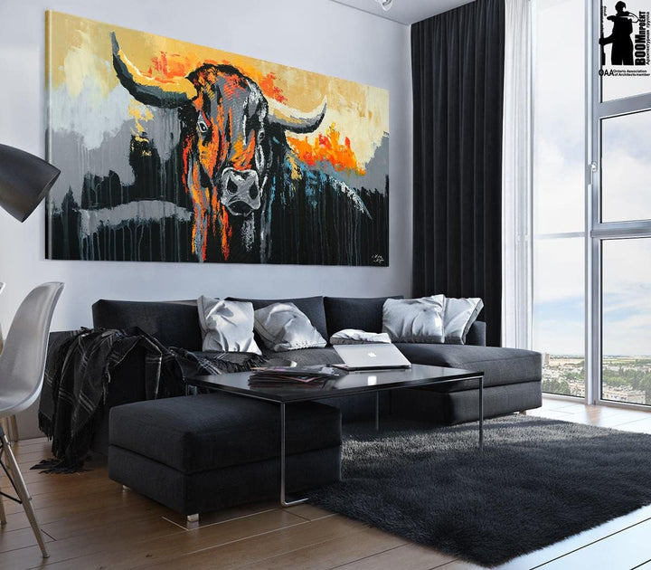 Monica Mirafiori I 100% HANDGEMALT I Gemälde BULL 100x50cm | Gemälde Handgemalt | Acrylgemälde | Seh