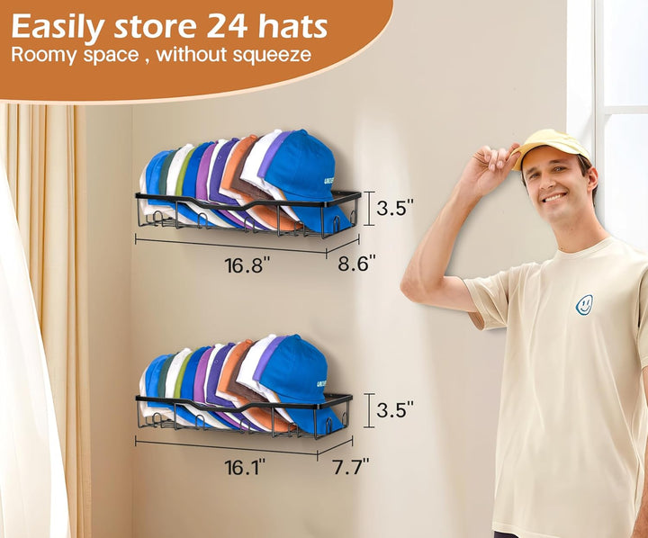 KEETDY Hutständer aus Metall für Baseballkappen, Wand-Hut-Organizer, passend für 20 Kappen, 2 Packun