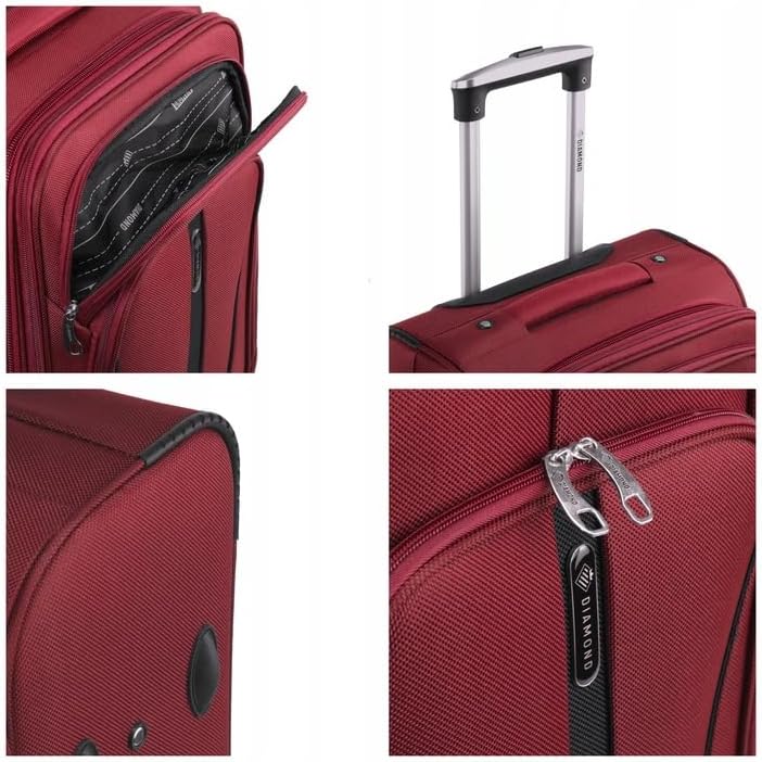 DIAMOND Weichschalen-Kabinenkoffer S 20" – Dunkelrot, Codura 1200D, 360° Rollen, Zahlenschloss, Erwe