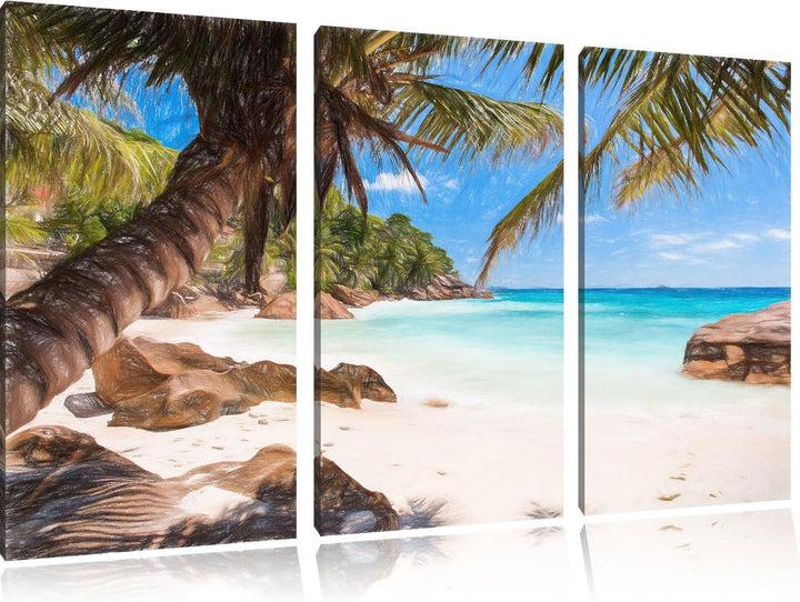 Pixxprint Palmenstrand Seychellen als Leinwandbild/Grösse: 3 Teilig (120x80 cm) cm/Wandbild/Kunstdru
