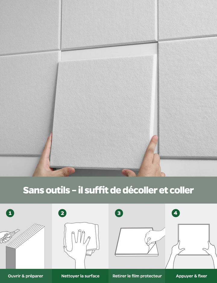 12Stück Akustikplatten, 30 * 30 * 0.9cm Schallabsorber mit Schalldämmung als selbstklebender Wandsch