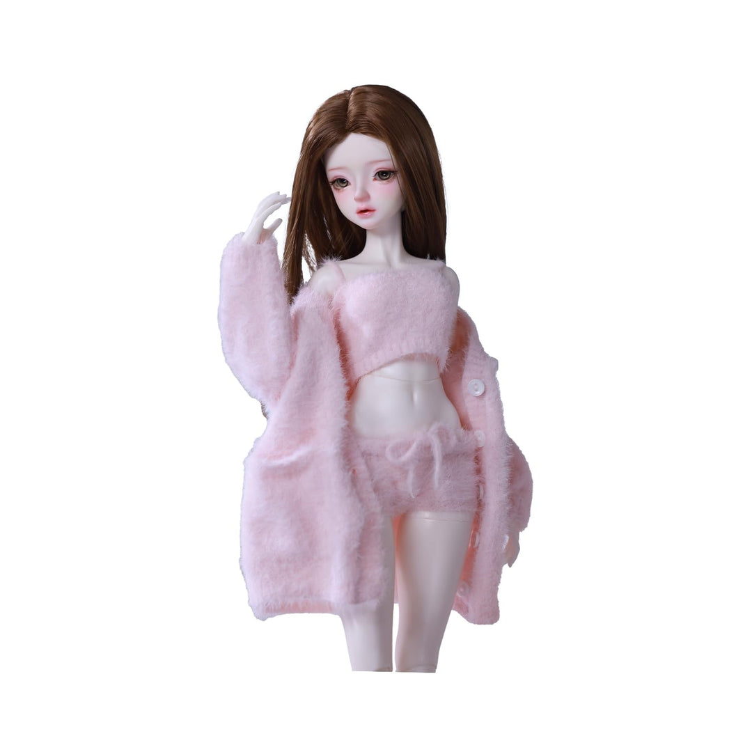 Puppenkleidungsset für BJD, Harz Spielzeug Puppenzubehör Strickjacke+ Weste+ Hose (Rosa, für 1/4 BJD