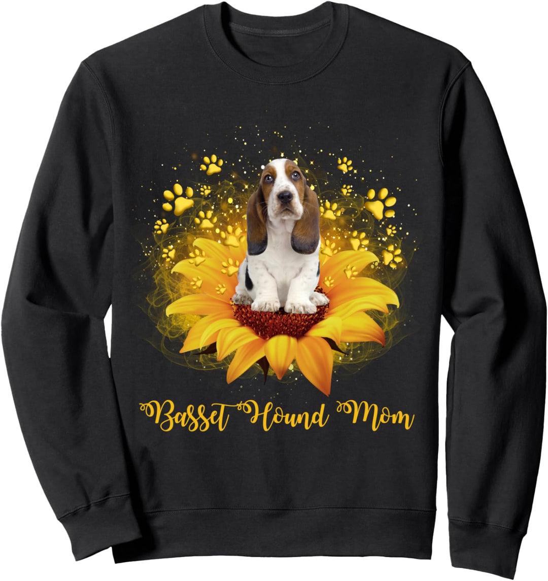 Basset Hound Mom Sunflower With Dog Paw Mother's Day Sweatshirt