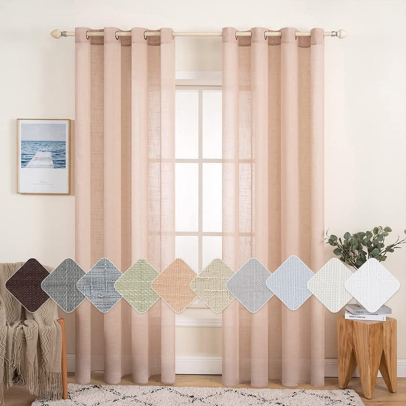 MIULEE 2er Set Voile Vorhang Sheer Leinenvorhang mit Ösen Transparente Leinen Optik Gardine Ösenscha