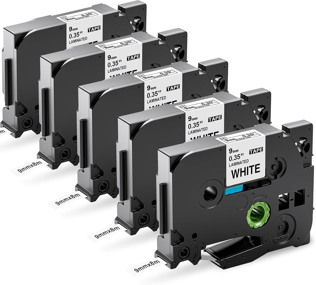 Upwinning kompatibel Brother P-touch bänder 9mm TZe-221 TZe221 AZe-221, Ersatz Brother P-touch Label