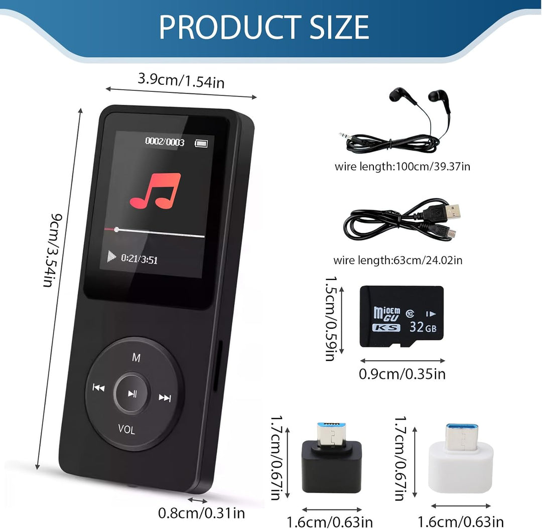 MP3 Player Bluetooth 5.3 mit 32 GB mit 1,8 Zoll Bildschirm HiFi 70 Std