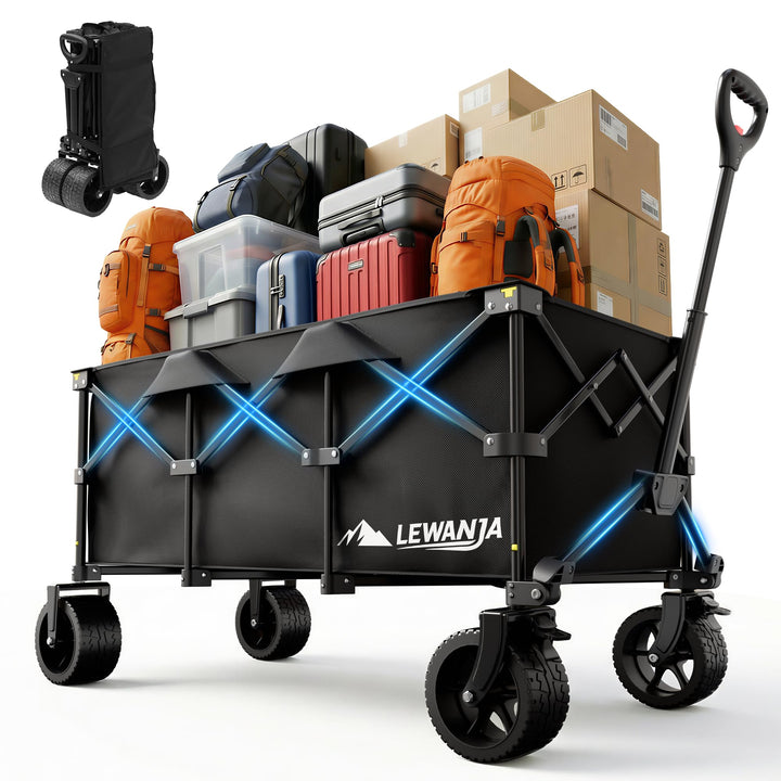 LEWANJA 250L Bollerwagen Faltbar, Robuster Handwagen mit 200kg Tragkraft, Breite Räder mit Bremse &amp;