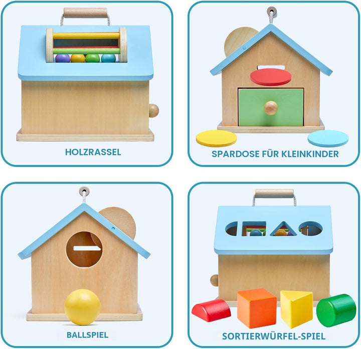 Montessori-Spielzeug für 1 2 3 Jahre alte Jungen und Mädchen, 5-in-1 Holz-Baby-Tropfspielzeug, Holzf