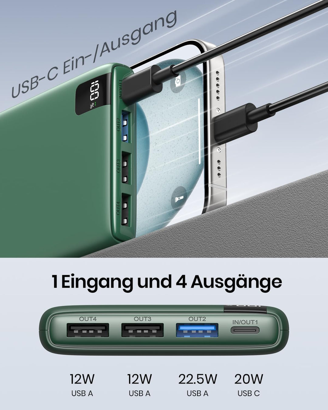 Hiluckey 27000mAh Powerbank Externer Akku - PD USB C Power Bank 22.5W Schnellladefunktion Handy Trag