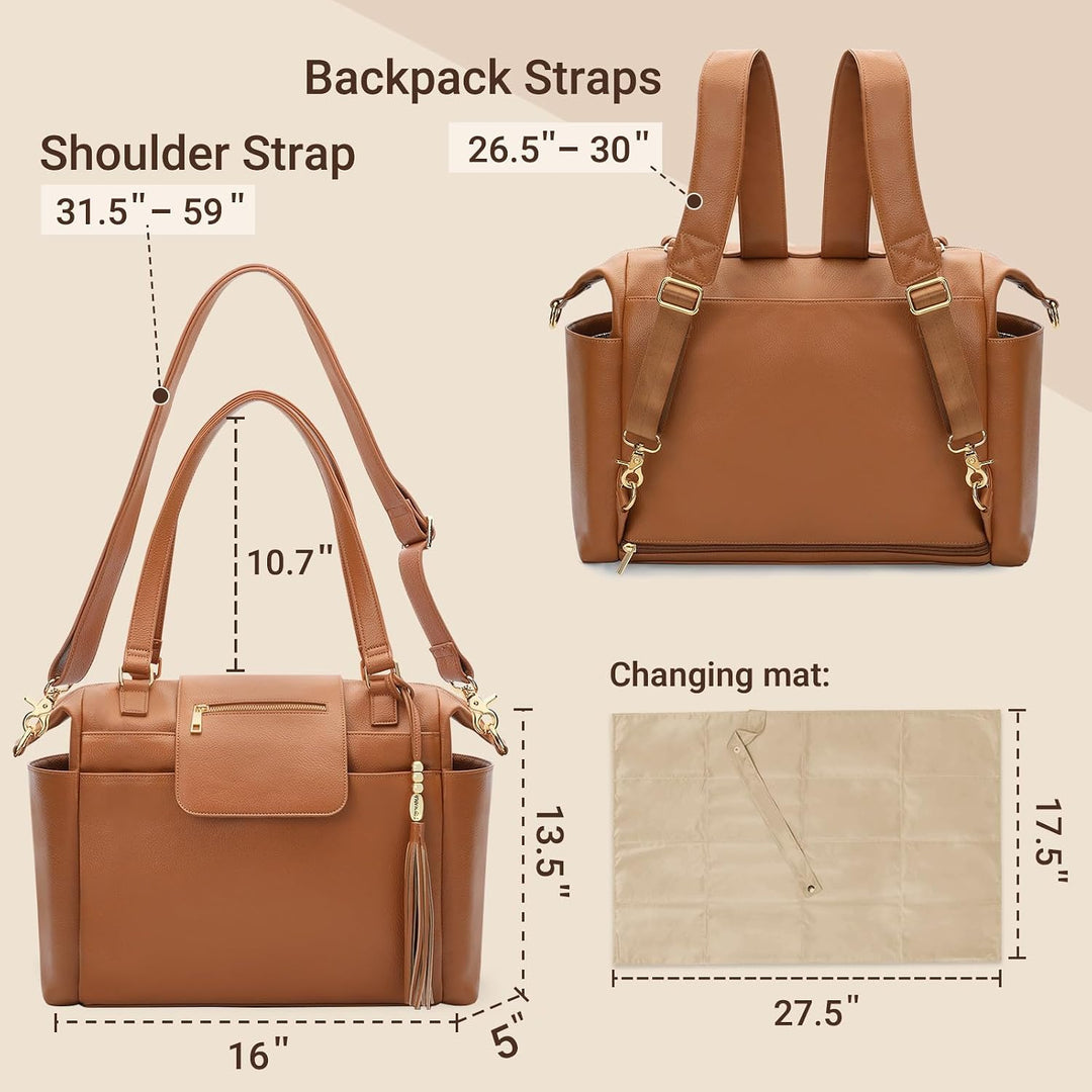 Omanmoli Wickeltasche, Leder, Wickeltasche, Rucksack, grosse Babytasche, 14 Wickeltaschen, Wickelunt
