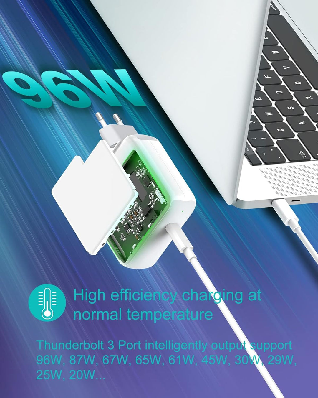 Mac Book Pro Ladegerät, 96W USB C Ladegerät mit Ladekabel MacBook USB C für MacBook Pro 16/15/ 14/13
