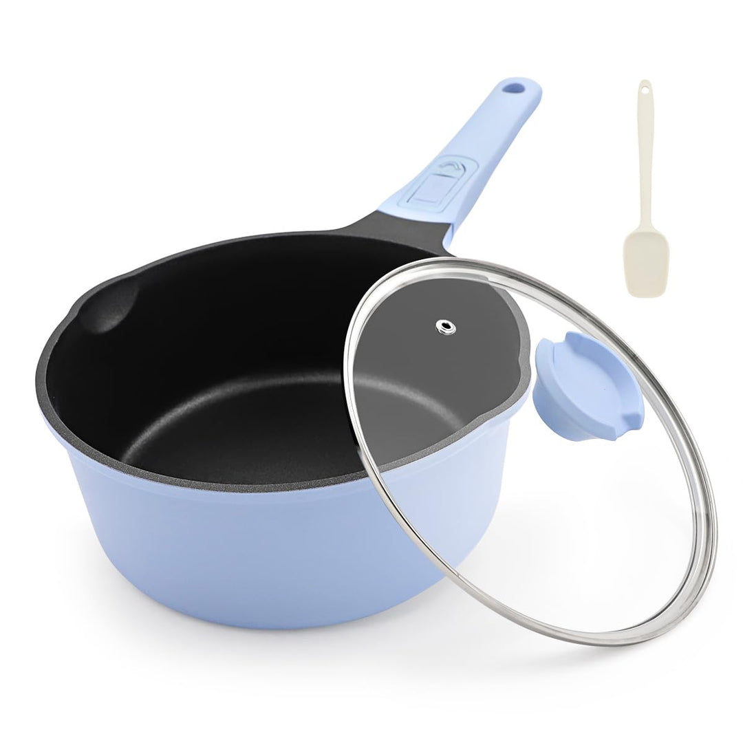 Kasserolle 20cm mit Deckel, 2.5L Antihaft-Stielkasserolle mit Abnehmbarer Griff, Milchtopf Geeignet