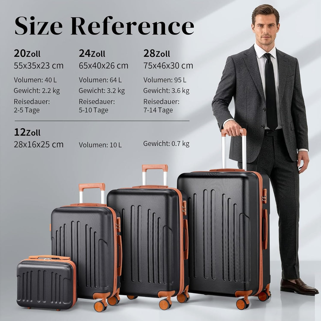 LALAHO Kofferset 4 teilig Hartschale mit Kosmetikkoffer, Koffer Set 4 Stück aus ABS, Reisekoffer mit