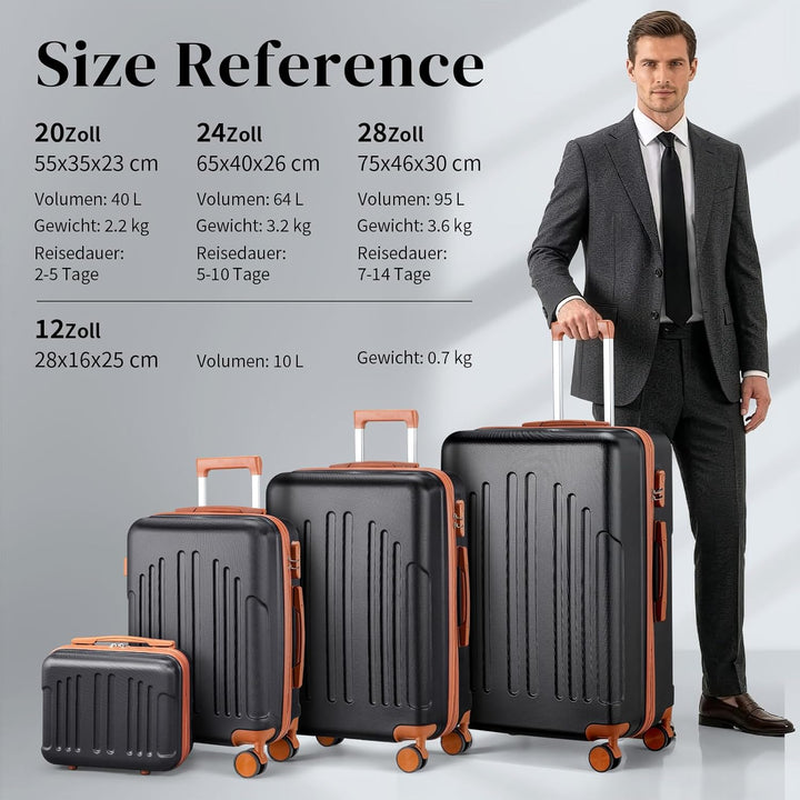 LALAHO Kofferset 4 teilig Hartschale mit Kosmetikkoffer, Koffer Set 4 Stück aus ABS, Reisekoffer mit