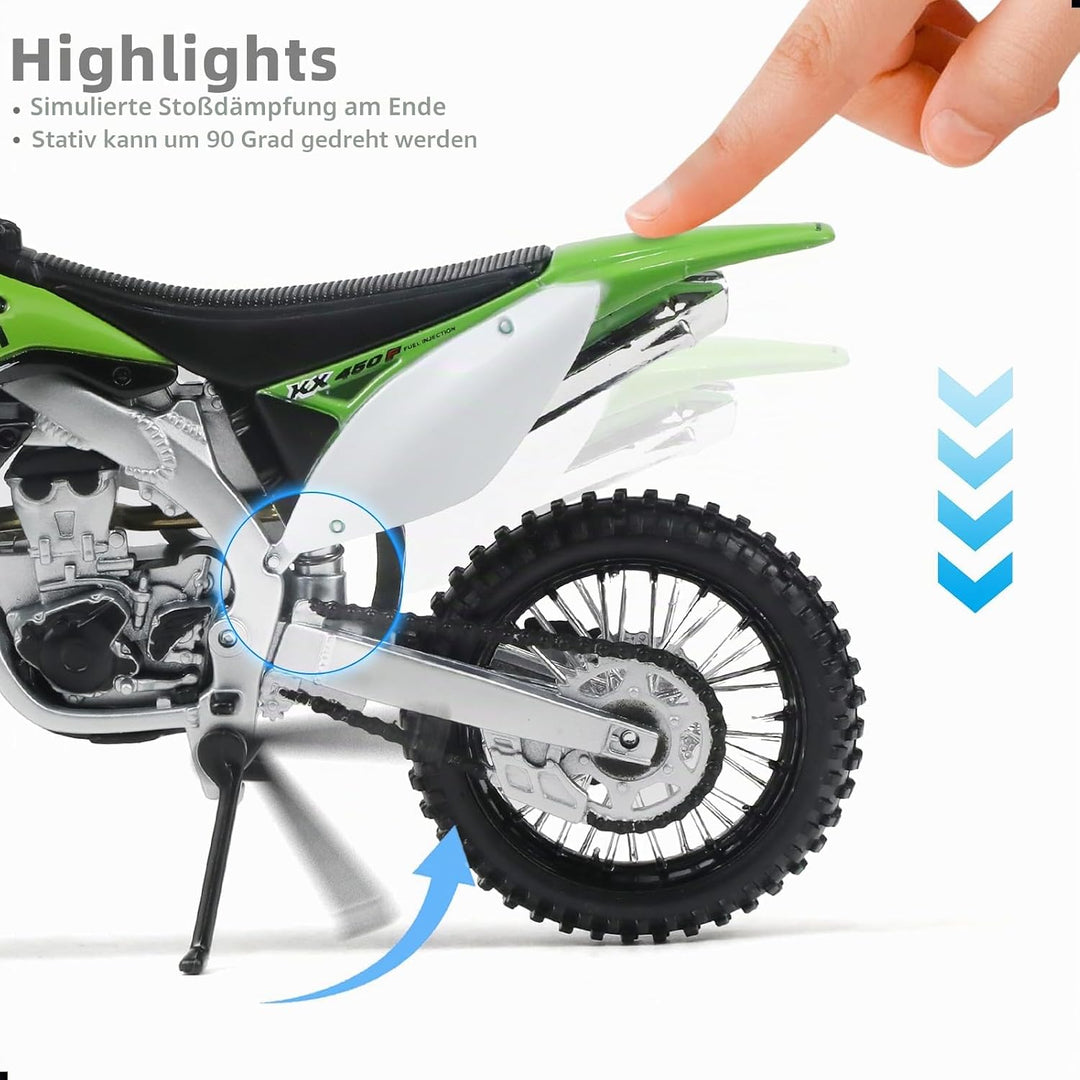 Motocross Spielzeug 1:12 Skala Dirtbike kompatibel für Kawasaki KX450F Motorradmodell Mini Supercros