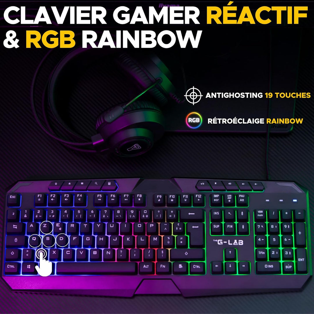 The G-Lab - Combo Natrium – Gaming-Tastatur 4-in-1 – Gaming-Tastatur AZERTY USB, RGB, 19 Antihosting