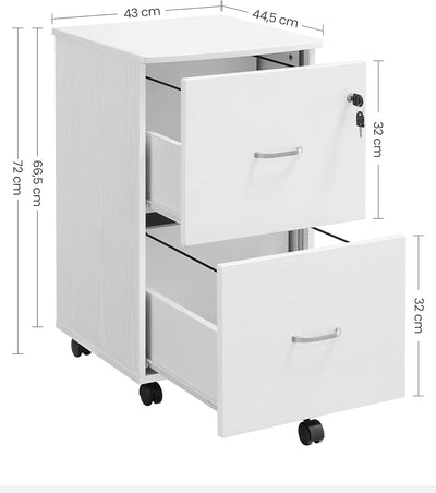 VASAGLE Doppel-Schubladenschrank mit 2-Schubladen, abschliessbarer Aktenschrank, mobiler Sockel mit