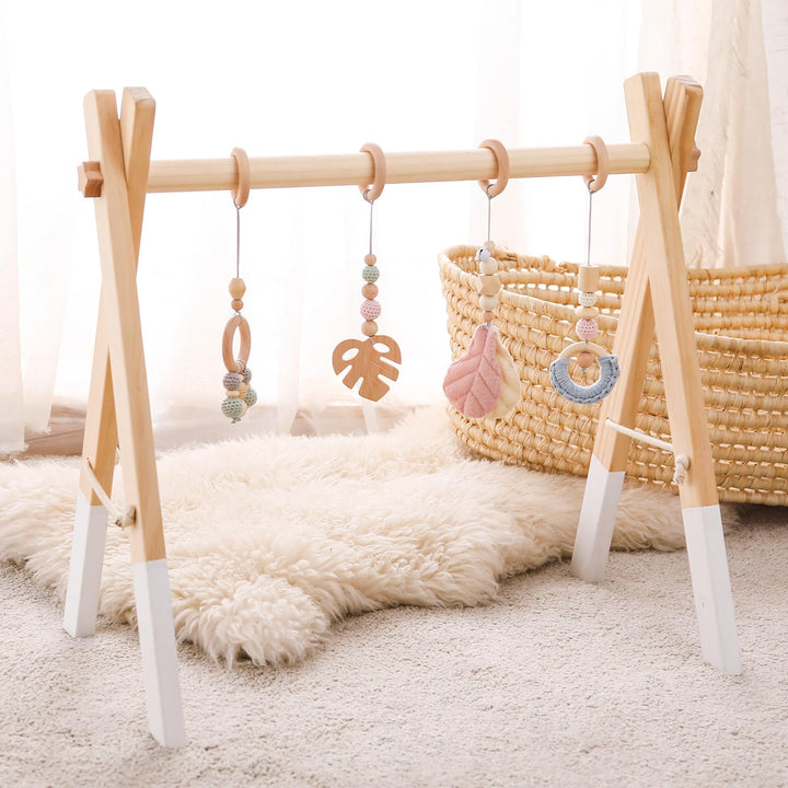 Spielbogen Baby Holz Gym Neugeborenen Spielzeug Activity Center Baby Rosa Anhänger Design Abnehmbar