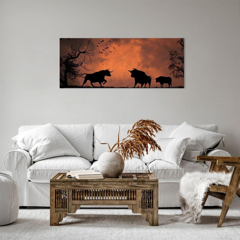 Panorama Bilder auf Leinwand 100x40cm Leinwandbild Tier wütend Stier Gross Wanddeko Bild Schlafzimme