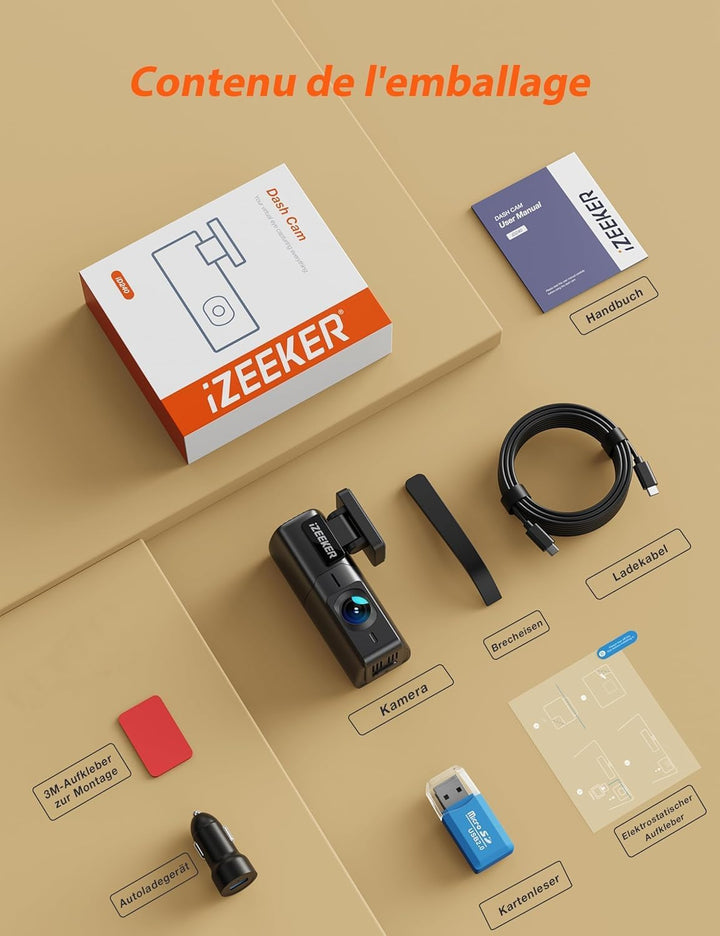 iZEEKER 2,5K Dashcam WiFi Dashkamera für Autos, Mini Auto Kamera 1440P Front Dashcam mit App-Unterst