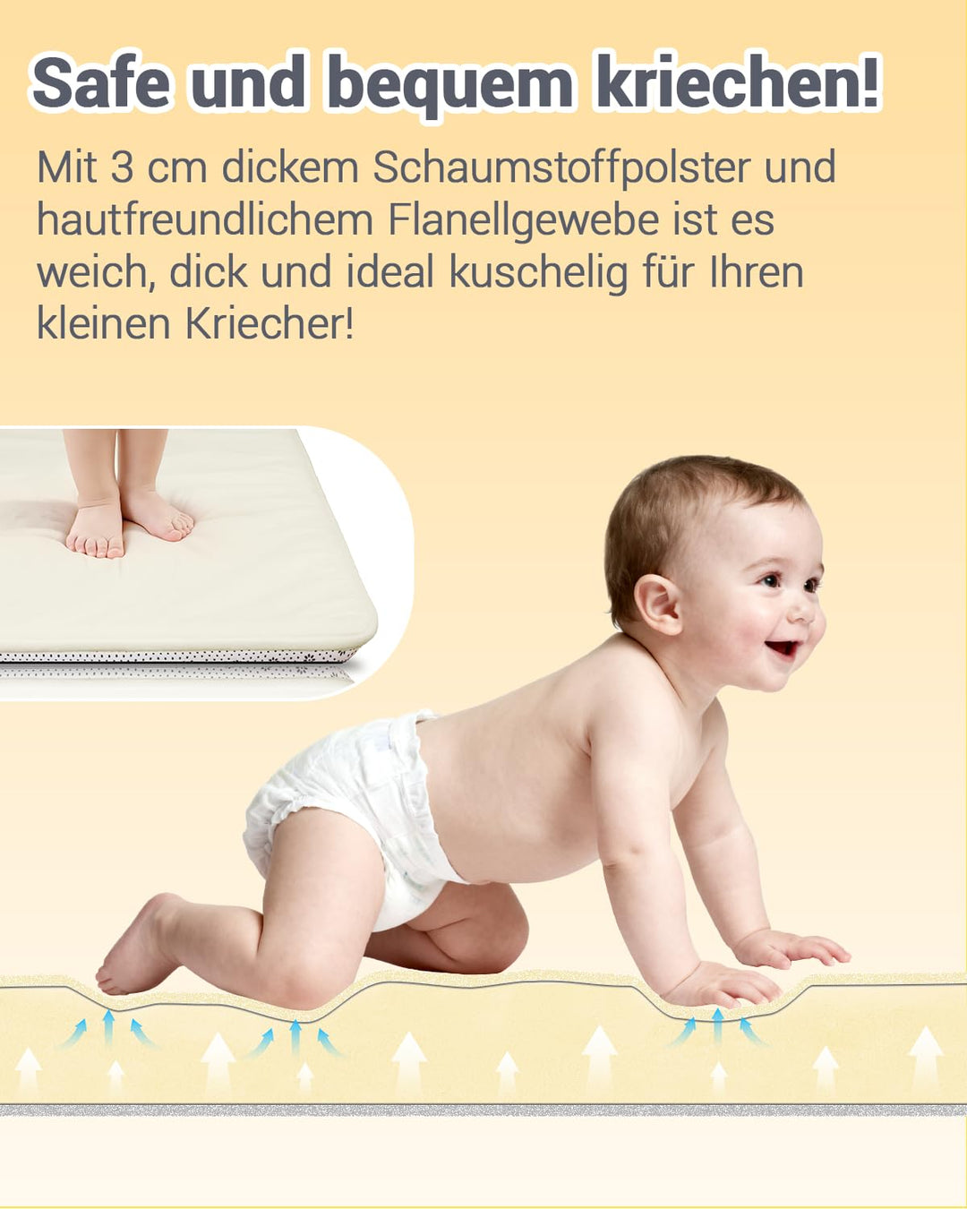 Dicke Spielmatte Baby 127×127×3cm,Beige Teppich für Kinderzimmer,Rutschfester Unterseite,Schaumfüllu