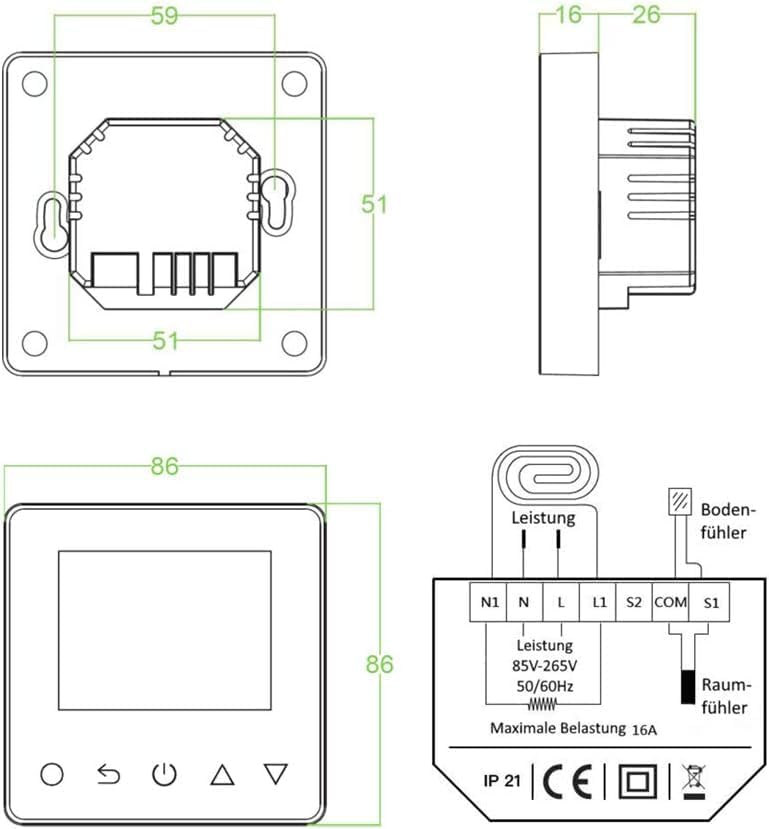 WLAN-Thermostat ThermoLife ET81W mit Farbdisplay - Weiss - 16A - Digitales Raumthermostat programmie
