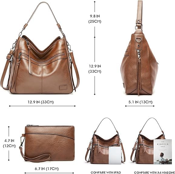 Lifetooler Handtaschen Set Gross Leder Tasche Schultertasche Hobo Taschen Damen Portemonnaie Geschen