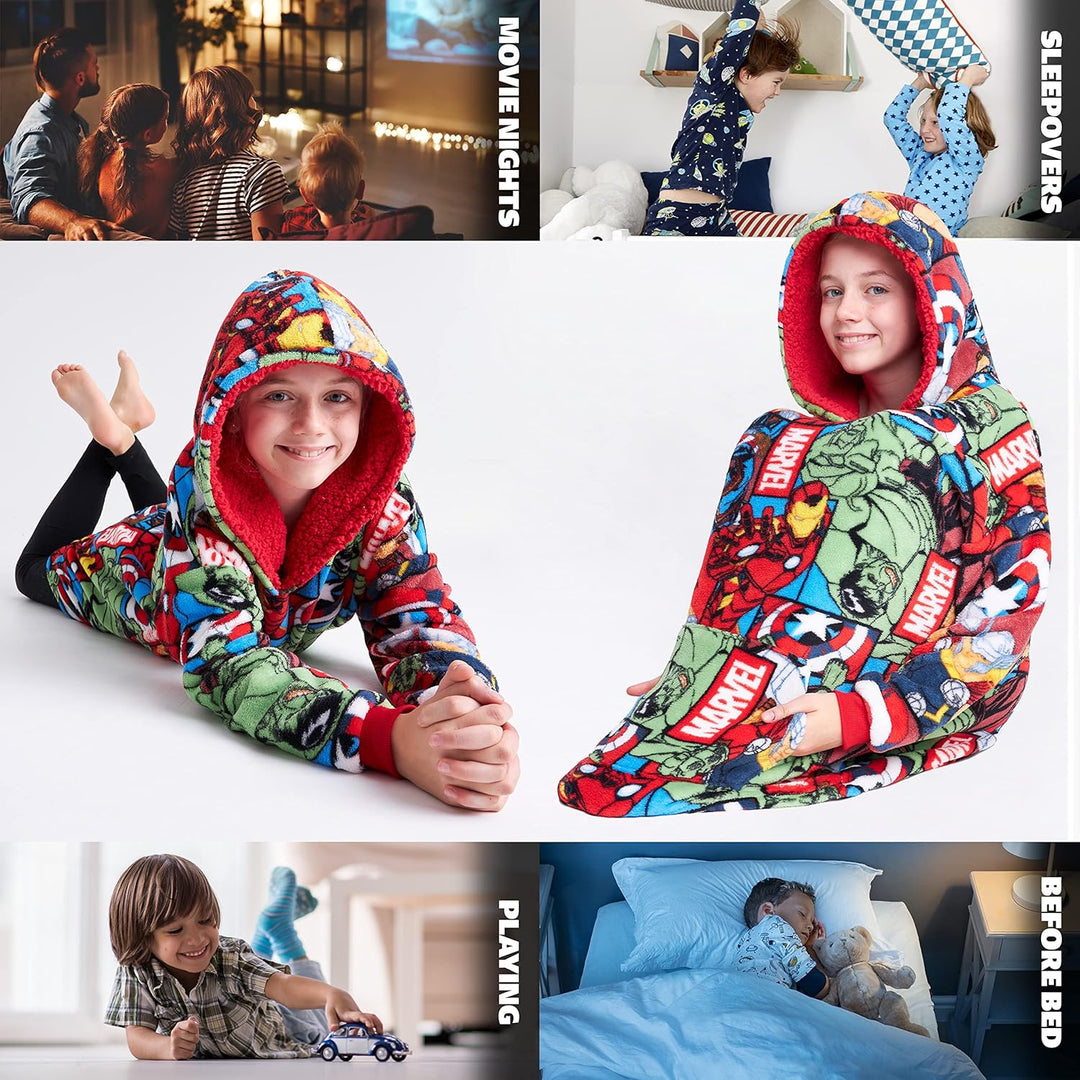 Marvel Oversize Hoodie Decke mit Ärmeln Pullover Jungen Warme Tragbare Kuscheldecke Kapuzenpullover