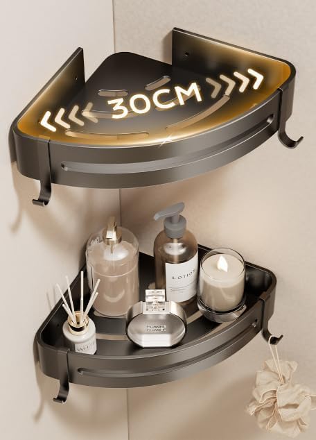 FOLAI 30cm 2 Stück Eckmodell Duschablage ohne Bohren ，rostfreie Badezimmer Organizer, schnell trockn