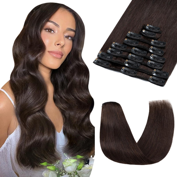 Extensions Echthaar Clip In Haarverlängerungen 100% Remy Echthaar Dünn 8 Tressen 18 Clips Glatt 35cm