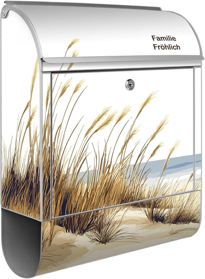 banjado Design Briefkasten personalisiert 38,5x46,5x13cm &amp; 2 Schlüssel - Briefkasten Stahl Silber Ze