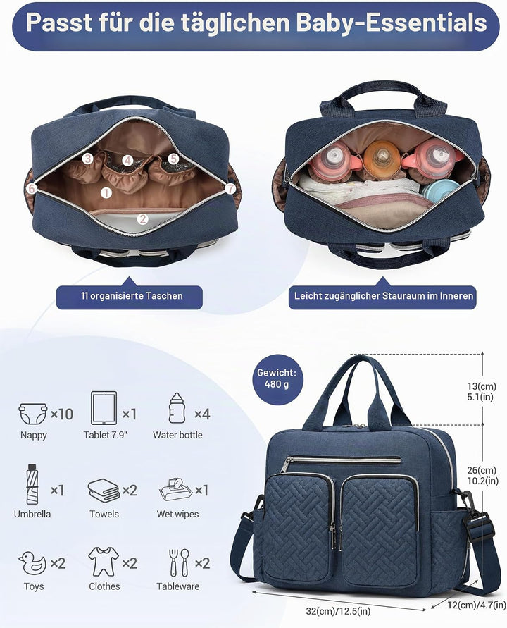 KONO Baby Wickeltasche Windeltasche zum Aufhängen am Kinderwagen, Grosse Reisetasche mit Isolierten