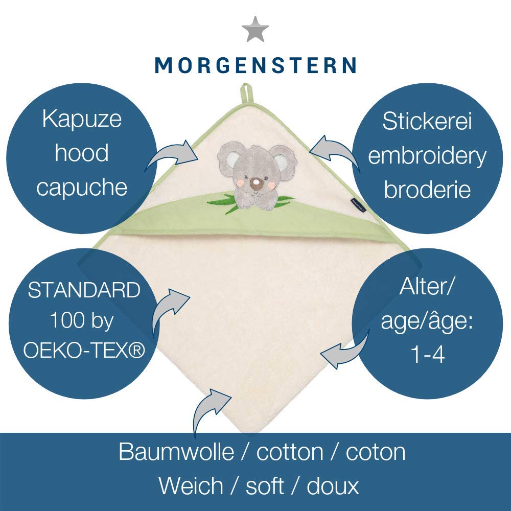 Morgenstern Kinder Kapuzenhandtuch 100x100 Koala grün, Grün
