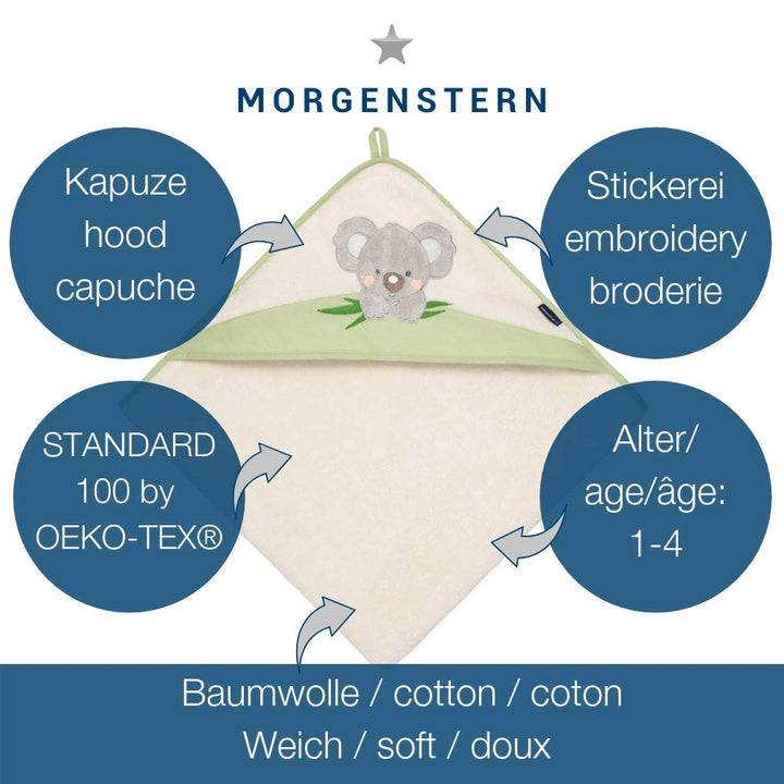Morgenstern Kinder Kapuzenhandtuch 100x100 Koala grün, Grün