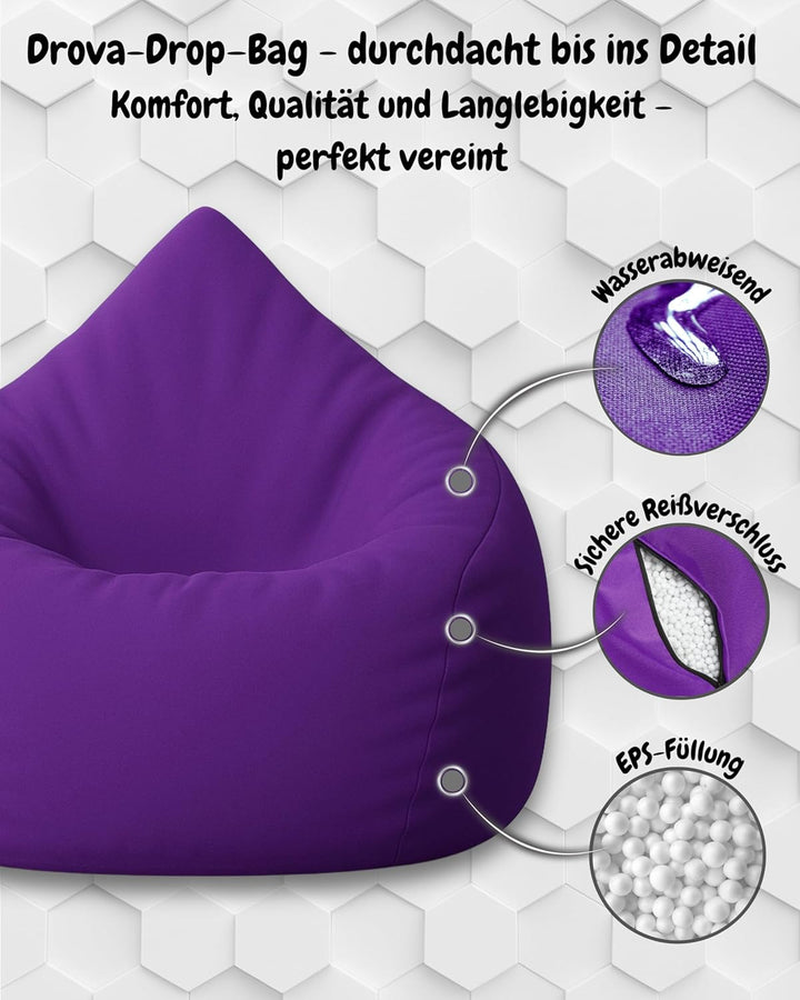 PATCH HOME Patchhome Sitzsack Tropfenform mit Reissverschluss Nachfüllbar - für In &amp; Outdoor - mit S