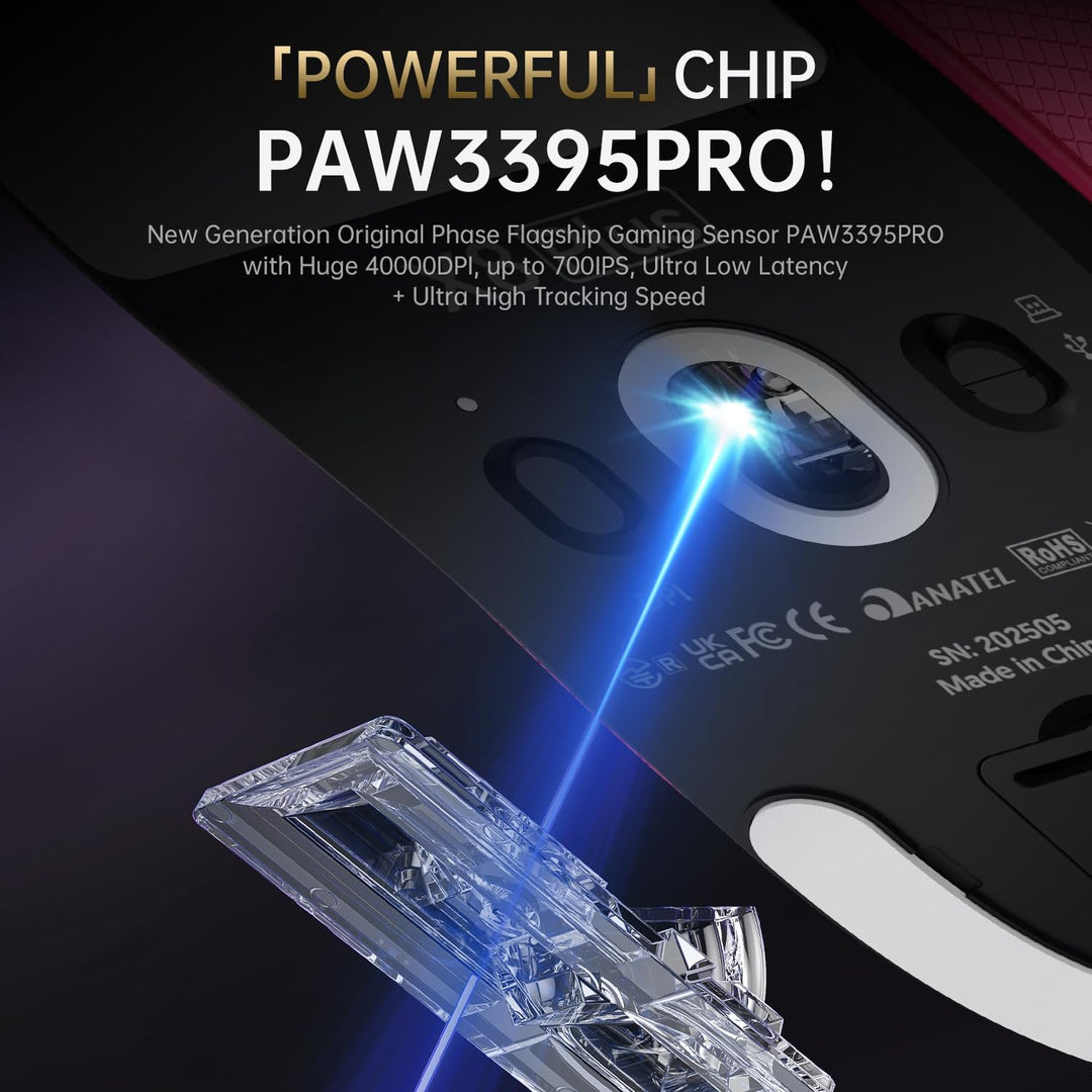 ATTACK SHARK X8PLUS Mouse with Grip Tape for Large Hand, 55g Superlight, PixArt PAW3395PRO Gaming Se